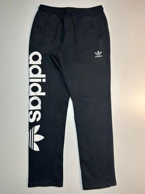 adidas Originals Black Trefoil Large Logo Open Hem Sweatpants Streetwear